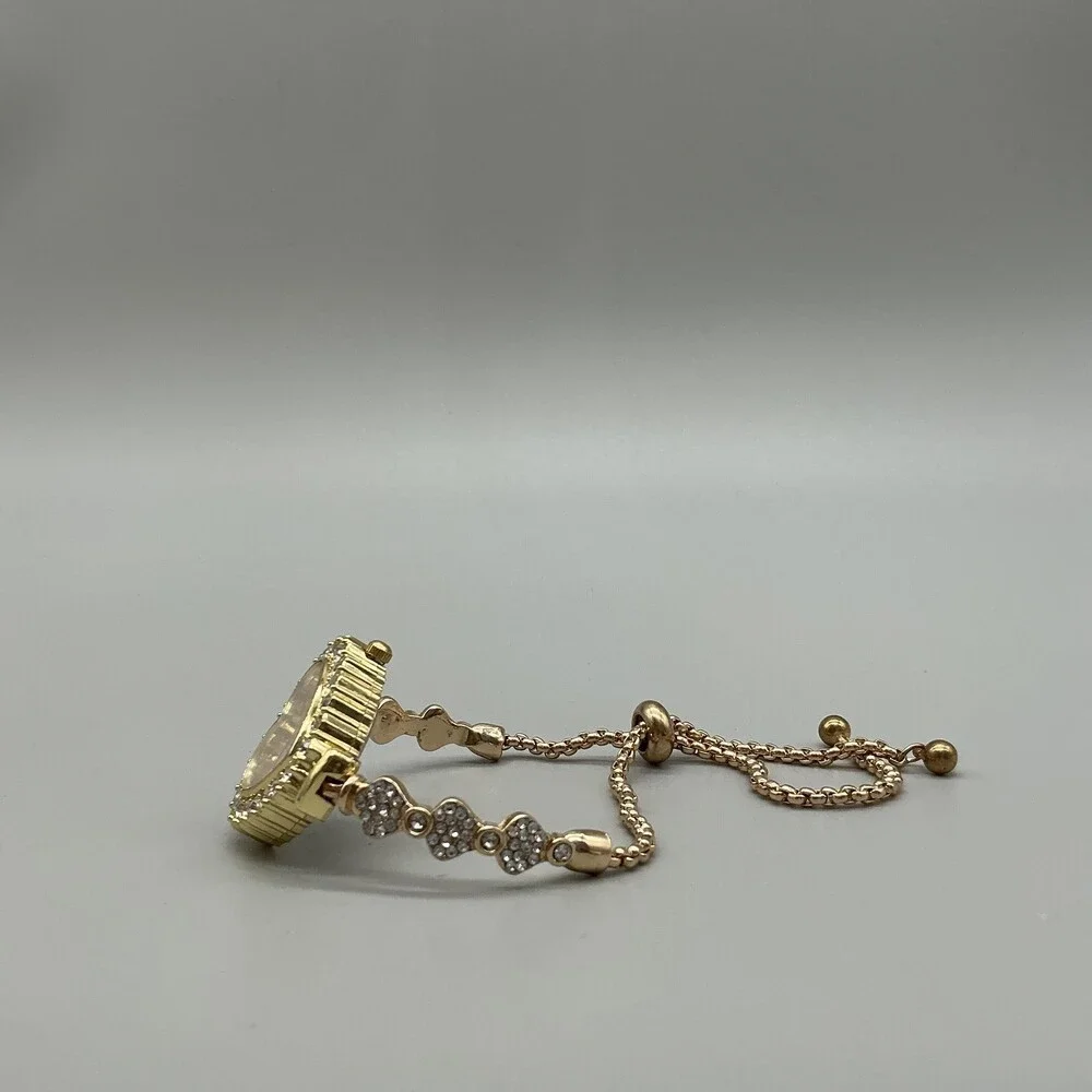 MOP Dial Womens Watch 28mm Gold Tone Heart Crystal Bolo Adjustable Bracelet